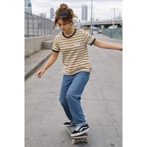 Vans Striped Ringer Tee Womens XL Oversized Y2K Skate Multicolor Shirt